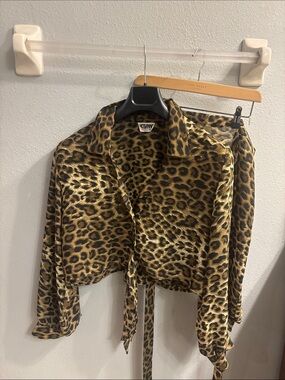 Vintage Leopard Print Skirt Set in Brown
